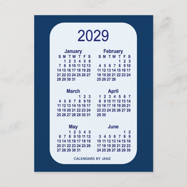 2029 Alice Blue 6 Month Mini Kalender von Janz Postkarte (Vorderseite)