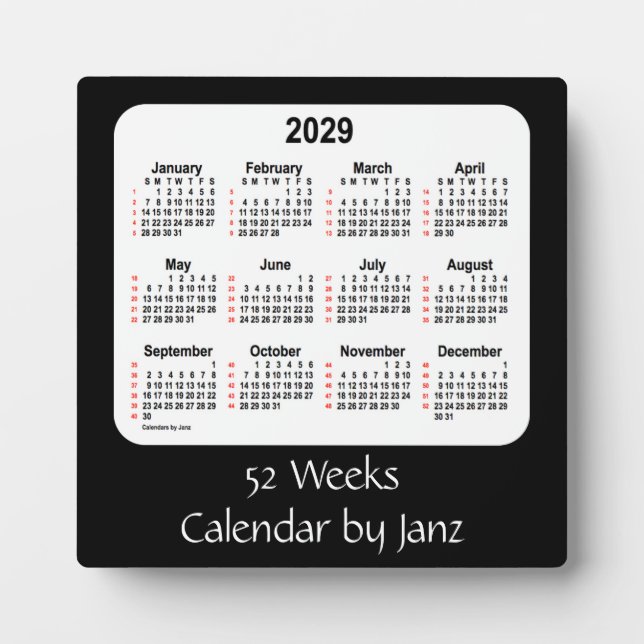 2029 Black 52 Weeks Calendar von Janz Fotoplatte (Vorderseite)