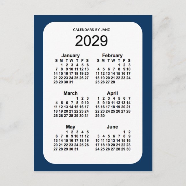 2029 Police Box Blue 6 Month Mini Kalender von Jan Postkarte (Vorderseite)