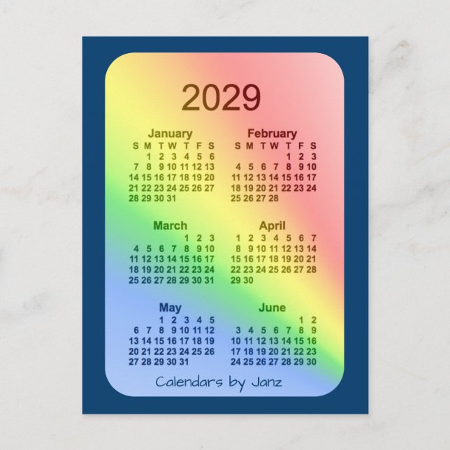 2029 Rainbow Blue 6 Month Mini Calendar by Janz Postkarte (Vorderseite)