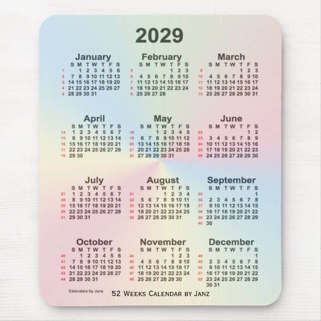 2029 Rainbow Cloud 52 Calendar by Janz Mousepad (Vorne)