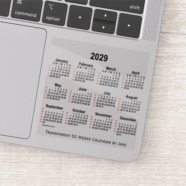 2029 Transparenter 52-Wochen-Kalender von Janz Aufkleber (Detail)