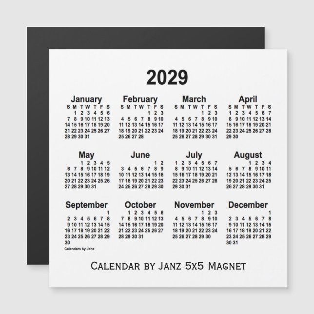 2029 Weißkalender von Janz 5x5 Magnet (Vorne/Hinten)