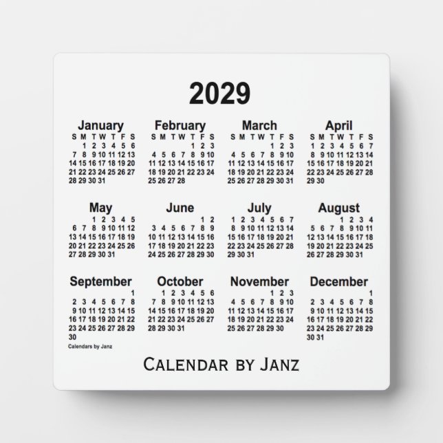 2029 White Desk Calendar von Janz Fotoplatte (Vorderseite)