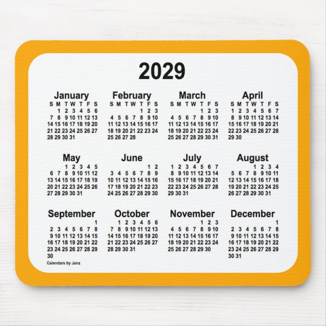 2029 White on Orange Calendar by Janz Two Tone Mousepad (Vorne)