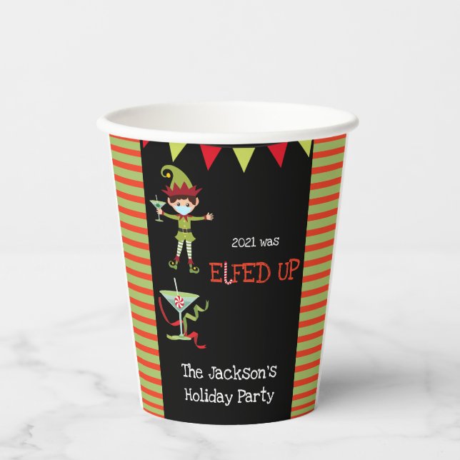 202 wurde Elfed Up Funny Cocktail Party Weihnachte Pappbecher (Vorderseite)