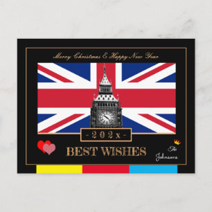 202x Frohes Neues Jahr, britische Flagge, Big Ben Postkarte