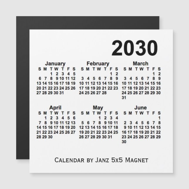 2030 Weißer 6-Monats-Kalender von Janz 5x5 Magnet (Vorne/Hinten)
