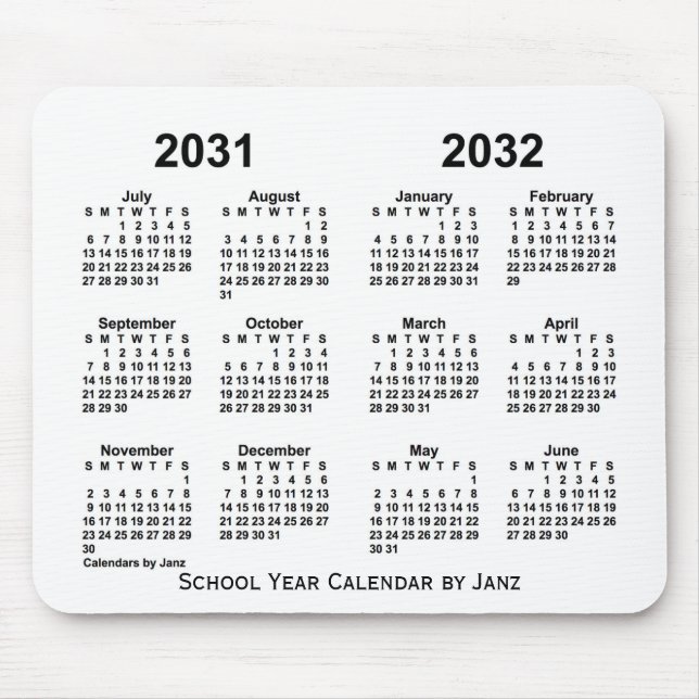 2031-2032 Weißer Schuljahrskalender von Janz Mousepad (Vorne)