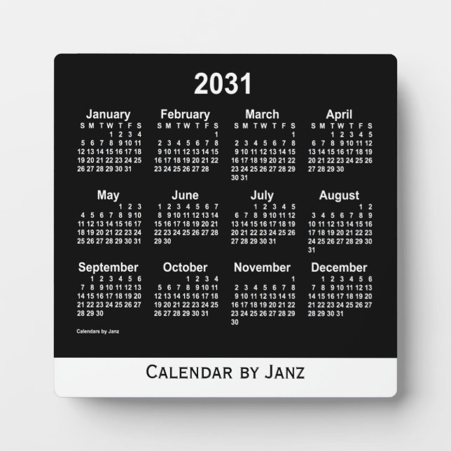 2031 Neon White Desk Kalender von Janz Fotoplatte (Vorderseite)