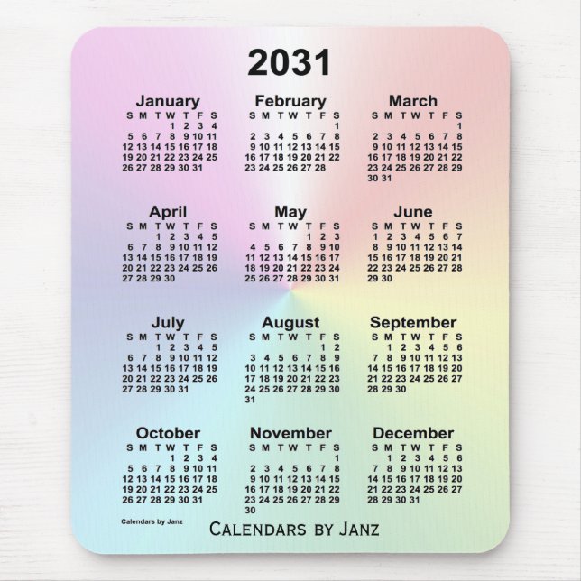 2031 Rainbow Cloud Calendar von Janz Mouse Pad Mousepad (Vorne)