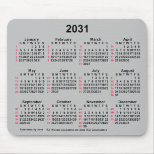 2031 Silver 52 Weeks ISO Calendar by Janz Mousepad