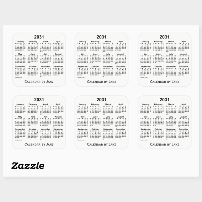 2031 Weißkalender von Janz Square Sticker (Blatt)