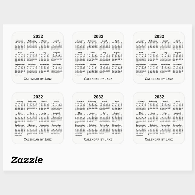 2032 Weißkalender von Janz Square Sticker (Blatt)