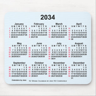 2034 Alice Blue 52 Weeks ISO Calendar by Janz Mousepad