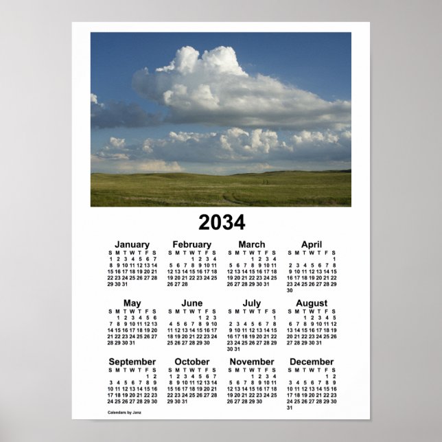 2034 Nebraska Sandhills Calendar von Janz Poster (Vorne)