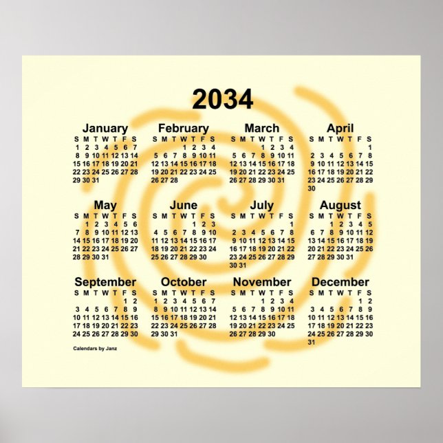 2034 Sonnentage Kalender von Janz Poster (Vorne)