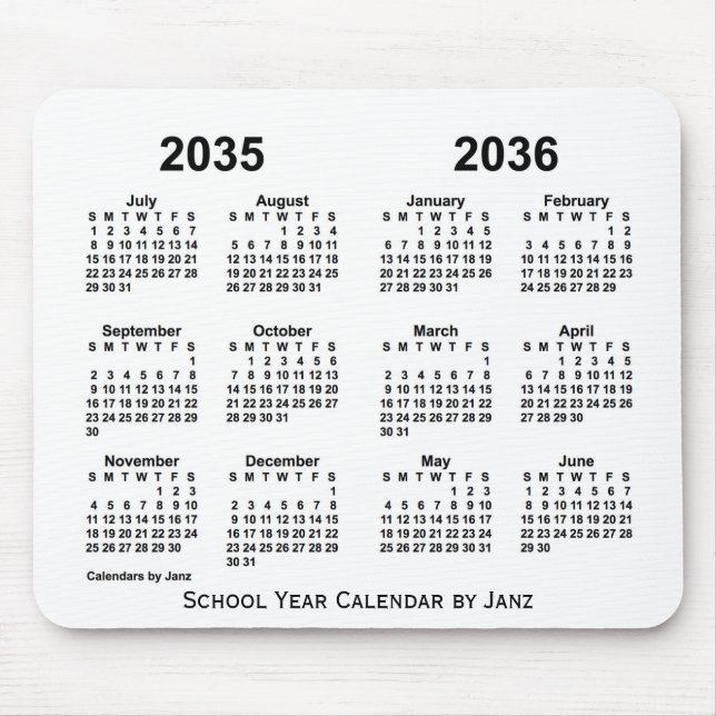 2035-2036 Weißer Schuljahrskalender von Janz Mousepad (Vorne)