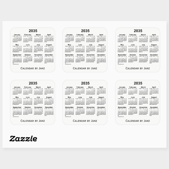2035 Weißkalender von Janz Square Sticker (Blatt)