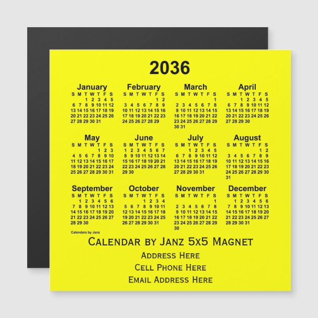 2036 Yellow Business Calendar von Janz Magnetkarte (Vorne/Hinten)