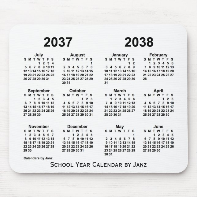 2037-2038 Weißes Schuljahr - Kalender von Janz Mousepad (Vorne)
