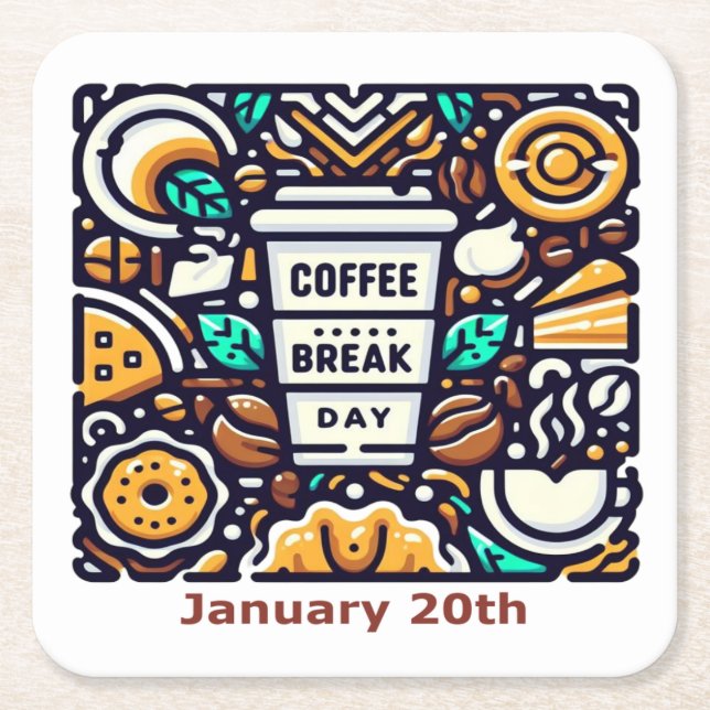 20.01. - Kaffeepause Rechteckiger Pappuntersetzer (Vorderseite)
