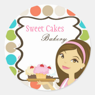 20 - 1,5" Bakery Brunette Baker Cup Cake Sticker