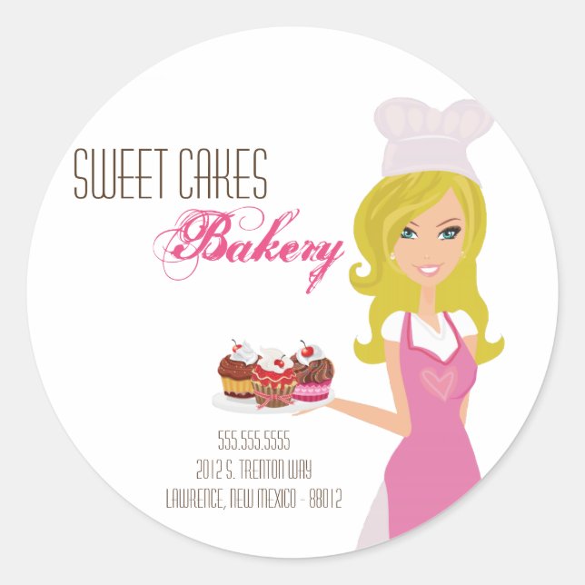 20 - 1,5" Blonde Baker auf rosa Adressenaufkleber Runder Aufkleber (Vorderseite)