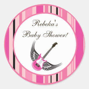 20 - 1,5" Favor Stickers Girly Girl Pink Guitar