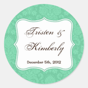 20 - 1,5" Gefallen Stickers Mint White Damask Lace