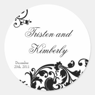 20 - 1.5" Gefallen Stickers Schwarz-weiß Floral Fi