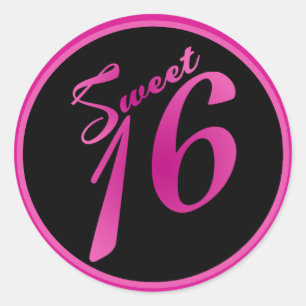 20 - 1.5" Gefallen Stickers Sweet 16 Pink Black Pa