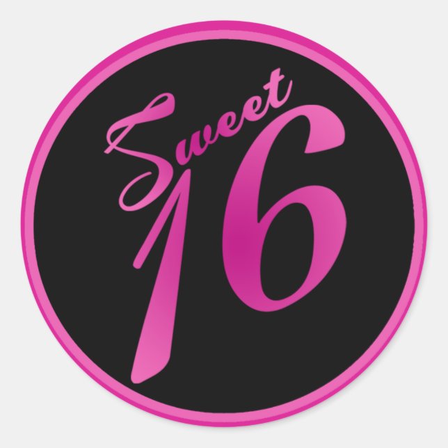 20 - 1.5" Gefallen Stickers Sweet 16 Pink Black Pa (Vorderseite)