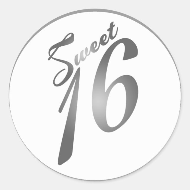 20 - 1.5" Gefallen Stickers Sweet 16 Silver White (Vorderseite)