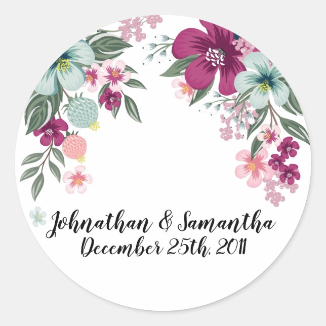 20 - 1,5" Gefallen Stickers Tropical Blume auf Whi (Vorderseite)