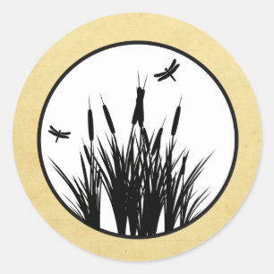 20 - 1,5" Umschlag Aufkleber Cattail/Dragonfly Sil
