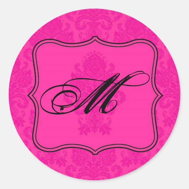 20 - 1,5 Umschlag Aufkleber Hot Pink Black Damask  (Vorderseite)