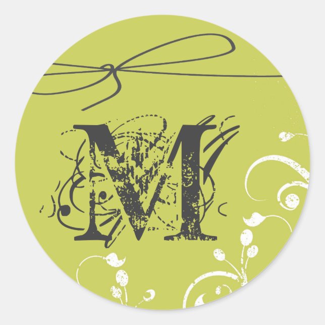 20 - 1,5 Umschlag Aufkleber Monogramm Grüner Blume (Vorderseite)