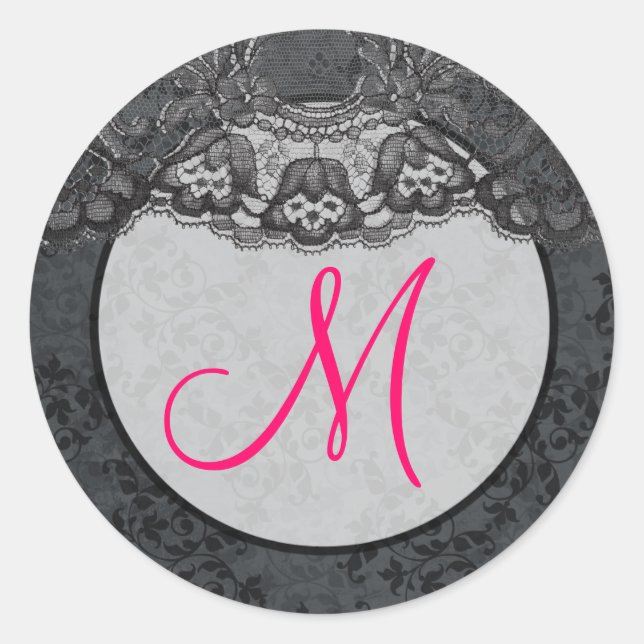 20 - 1,5 Umschlag Aufkleber Monogramm Spitzen Pink (Vorderseite)