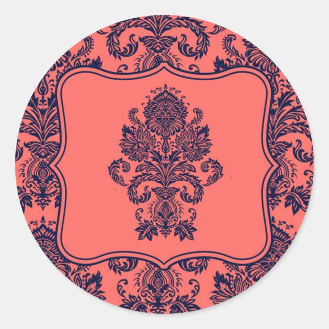 20 - 1,5 Umschlag Aufkleber Navy Blue Cora Damask  (Vorderseite)
