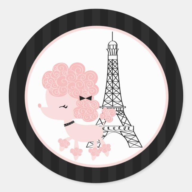 20 - 1,5" Umschlag Aufkleber Pink Poodle in Paris (Vorderseite)