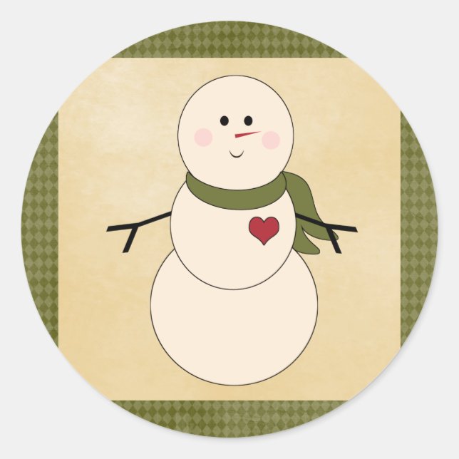 20 - 1,5" Umschlag Aufkleber Rustikaler Schneemann (Vorderseite)
