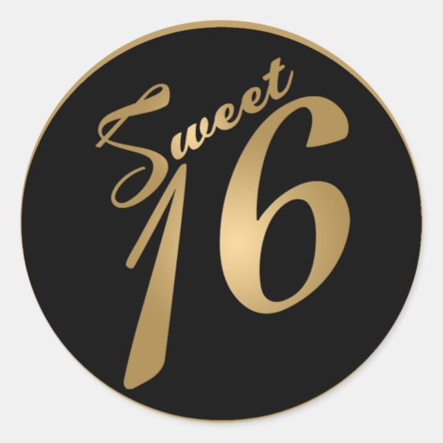 20 - 1,5" Umschlag Aufkleber Sweet 16 Gold Black P (Vorderseite)