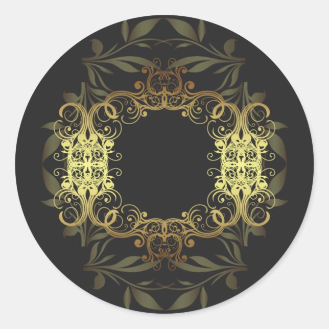 20 - 1,5" Umschlag Gold und schwarze Damaskus Runder Aufkleber (Vorderseite)