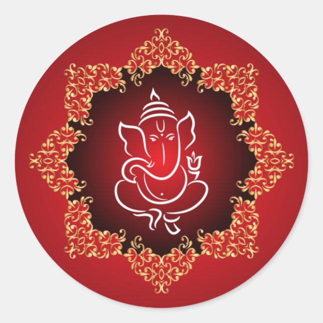 20 - 1.5" Umschlagaufkleber Lord Ganesha/Hindu Red Runder Aufkleber (Vorderseite)