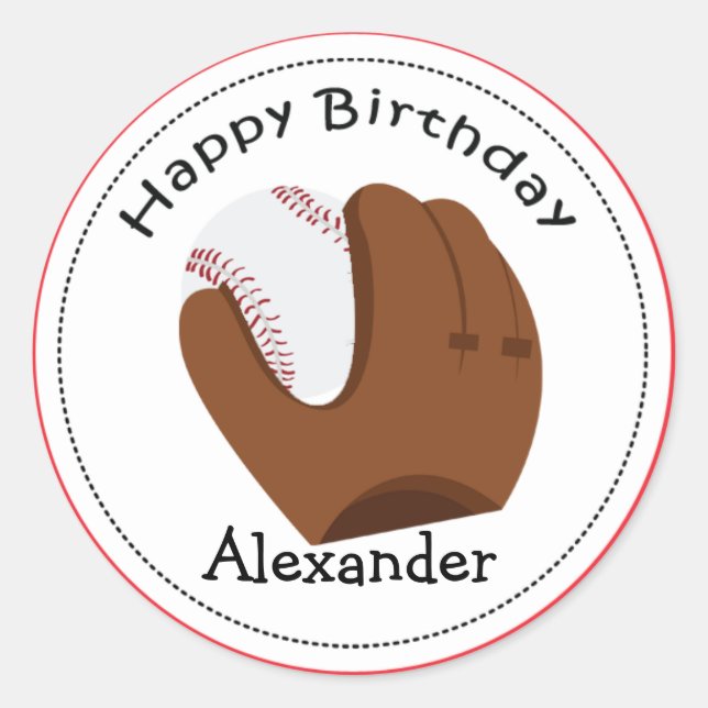 20 Anpassbare Cupcake Toppers Baseball Glove Runder Aufkleber (Vorderseite)