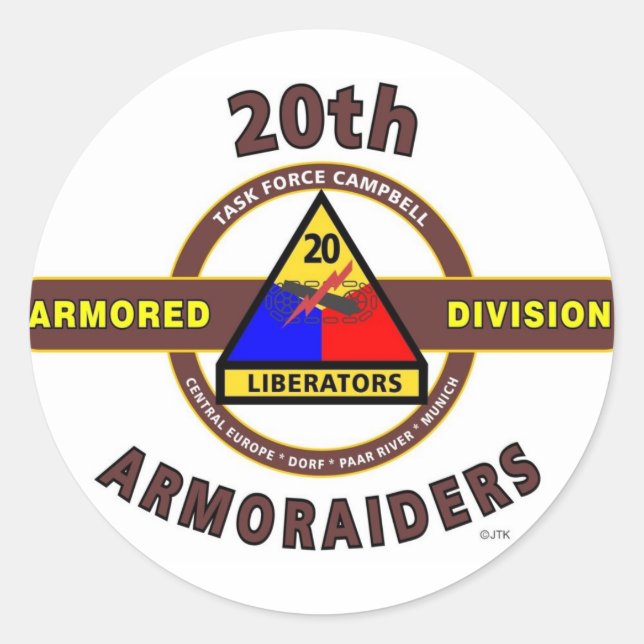 20. ARMORIERTE ABTEILUNG "ARMORAIDER" RUNDER AUFKLEBER (Vorderseite)