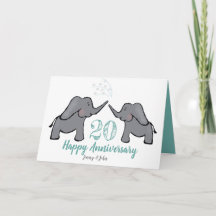 20. China Hochzeitstag niedliche Elefantenkarte