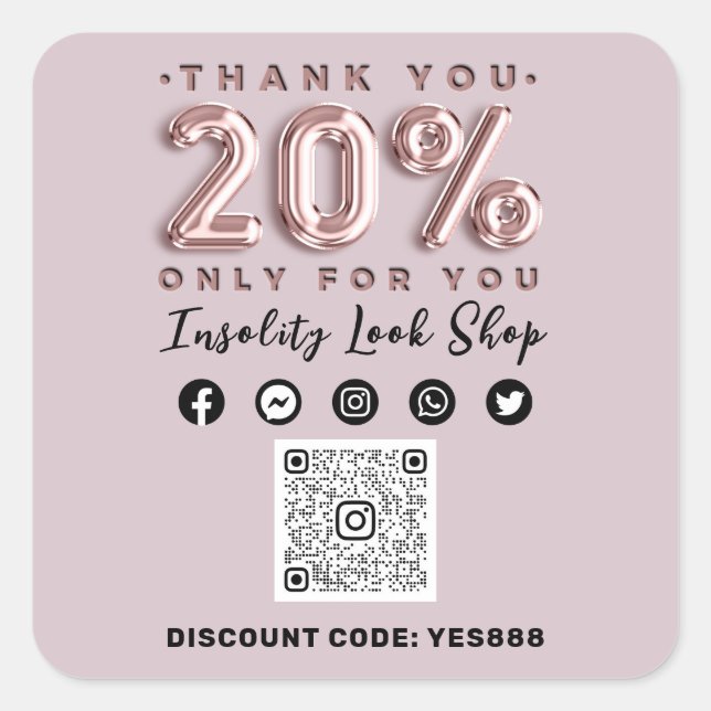 20% de réduction Code Sticker QR CODE THANk ROSE (Devant)