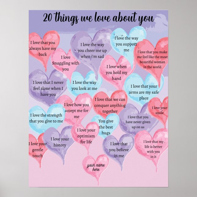 20 Dinge, die wir Ihnen Liebe haben Poster (Vorne)